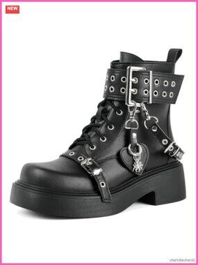 Parisuit Womens Goth Platform Ankle Boots Chunky Heel